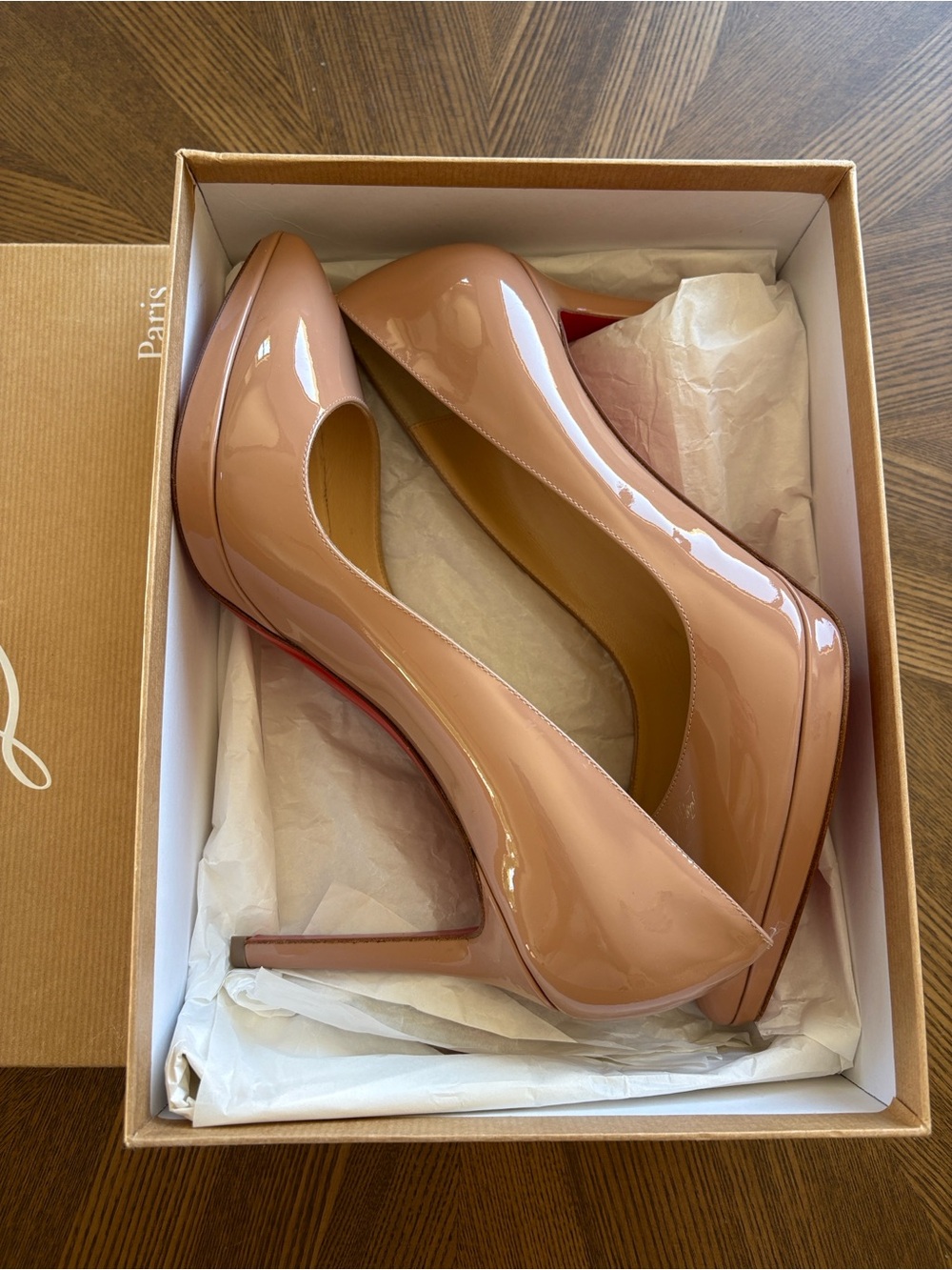Christian Louboutin Nude Patent Leather Stiletto Pumps